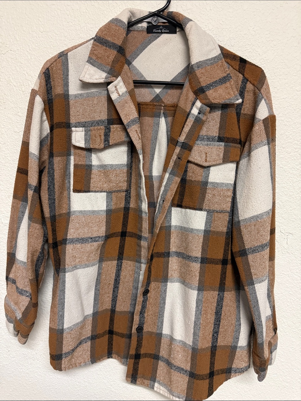 Weekly Choice Women's Plaid Button-Up Shirt Jacket - Brown/Cream